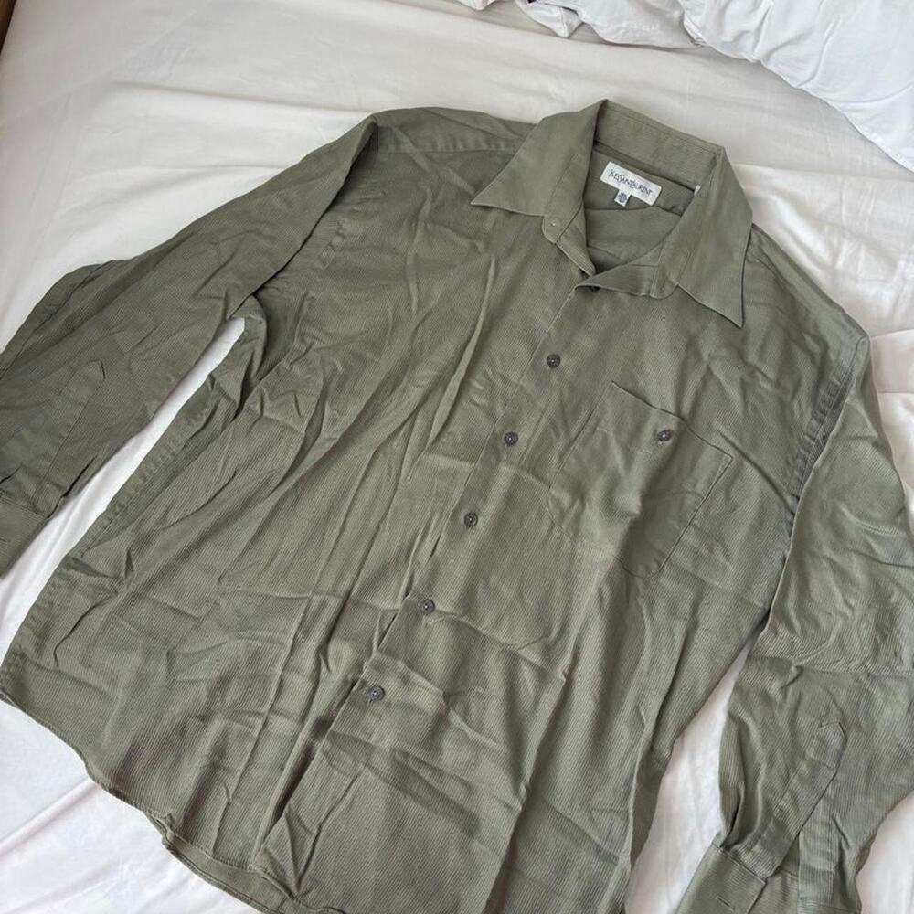 Yves Saint Laurent olive green men's dress shirt